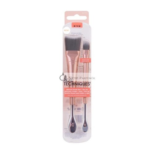 Real Techniques Skincare Brush Duo for Hands Free Application of Serums, Creams, and Toners - 2 Piece Set Pink