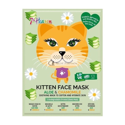 7th Heaven Kitten Face Sheet Mask with Chamomile and Aloe Vera to Soften and Hydrate Skin