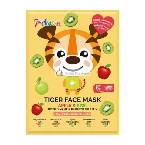 7th Heaven Tiger Sheet Face Mask Apple and Kiwi Revitalising Mask To Refresh Tired Skin 21g