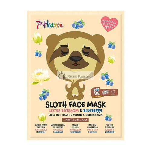 7th Heaven Sloth Face Sheet Mask with Lotus Blossom and Blueberry to Soothe and Nourish Skin