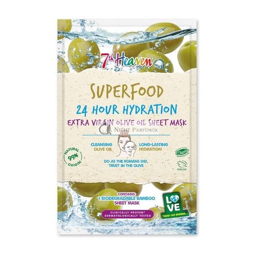 7th Heaven Superfood Intense Hydration Extra Virgin Olive Oil Biodegradable Bamboo Sheet Mask for Long Lasting Hydration - Ideal for All Skin Types