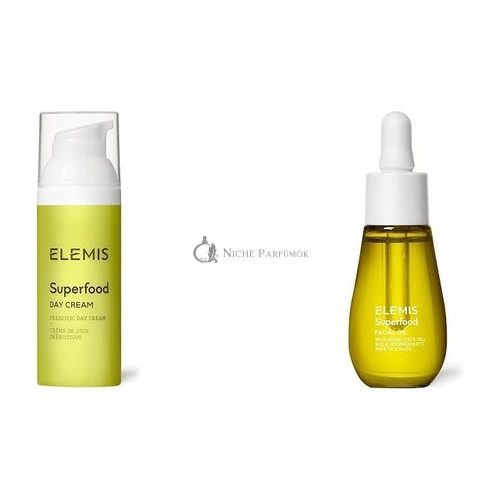 ELEMIS Superfood Day Cream Pre-Biotic Day Cream to Replenish Moisturize and Protect & Superfood Facial Oil Nourishing Face Oil Formulated with 9 Antioxidant-Rich Superfoods 15ml