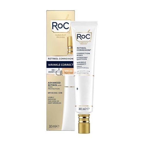 RoC Retinol Correxion Wrinkle Correct Daily Moisturiser SPF 30, Hydration SPF Cream, Anti Wrinkle & Anti Aging Skin Care, UVA/UVB Protection - 30 ml