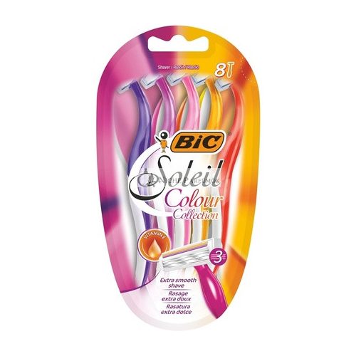 BIC Miss Soleil Colour Collection 3-Blade Razors for Women with Easy Grip Handle and Lubricating Strips 8 Razors Multicolor - Pack of 8