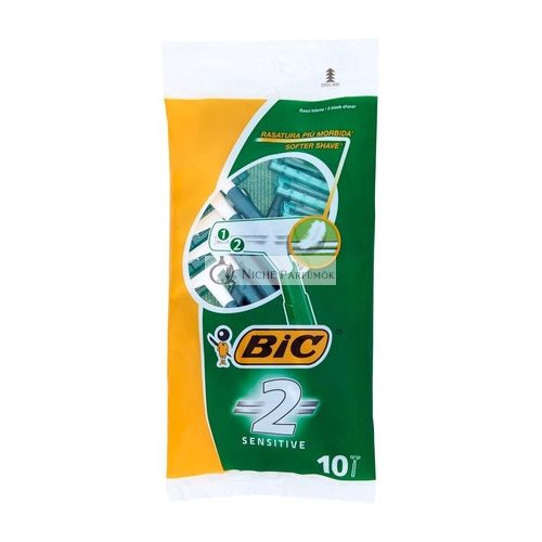 BIC 2 Sensitive Men's Razors Twin Blade 10 Razors Non-Refillable Razors with Stainless Steel Blades