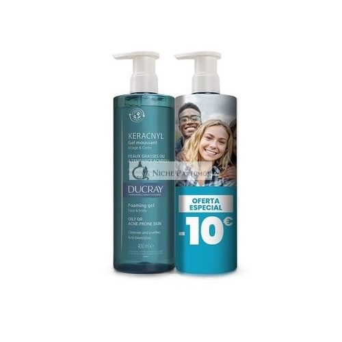 Ducray Keracnyl Foaming Gel 400ml Face and Body Hygiene for Oily Skin with Acne Tendency