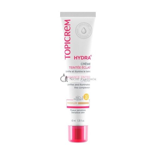 Topicrem HYDRA+ Tinted Moisturizer with Medium Shine for Sensitive and Dehydrated Skin Adults and Teens - Provides 24 Hour Moisture, Protects the Skin