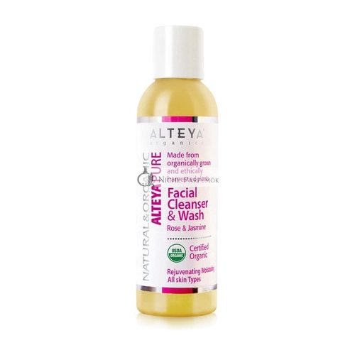 Alteya Organic Facial Cleanser & Wash 150ml Rose and Jasmine USDA Certified Biodegradable Soap Vegan Liquid Face Cleanser All Skin Types