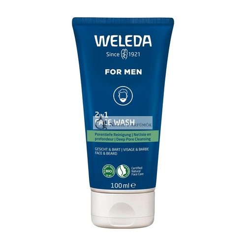 WELEDA Bio FOR MEN 2in1 Face Wash Refreshing Natural Men's Facial Cleansing/Beard Care Gel with Willow Bark & Licorice Root 100ml