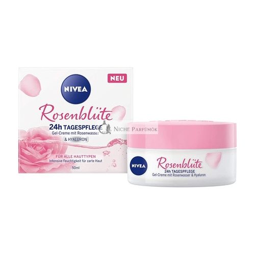 Nivea Rose Petal 24h Day Cream 50ml with Rose Water and Hyaluron - Light Gel Cream for Smooth Delicate Skin