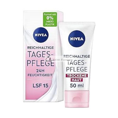 NIVEA Rich Day Care 24h Moisture 50ml Face Cream for Dry Skin with SPF 15 Moisturizing Day Cream with Natural Almond Oil