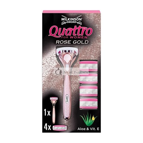 Wilkinson Sword Quattro For Women Premium Metal Rose Gold Razor Handle with 5 Blade Refills