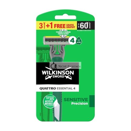 Wilkinson Sword Quattro Essential 4 Sensitive Disposable Razor for Men - Pack of 4