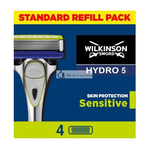 Wilkinson Sword Hydro 5 Skin Protection Sensitive Razor for Men Pack of 4 Razor Blade Refills with Vitamin E Gel and Precision Trimmer