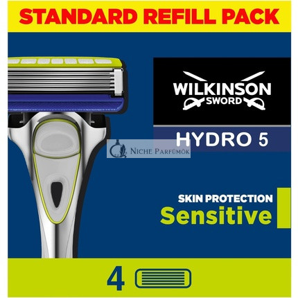 Wilkinson Sword Hydro 5 Skin Protection Sensitive Razor for Men Pack of 4 Razor Blade Refills with Vitamin E Gel and Precision Trimmer