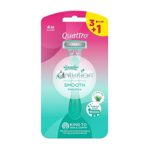 Wilkinson Sword MyIntuition Smooth Sensitive Quattro Disposable Razor for Women 4 Blades 2 Lubricating Strips with Aloe Vera and Vitamin E - Pack of 3+1