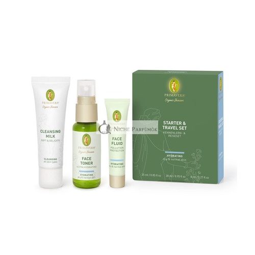 PRIMAVERA Hydrating Starter and Travel Set for Normal to Dry Skin - Vegan Skincare Gift Box with Cleanser, Toner, and Moisturizer