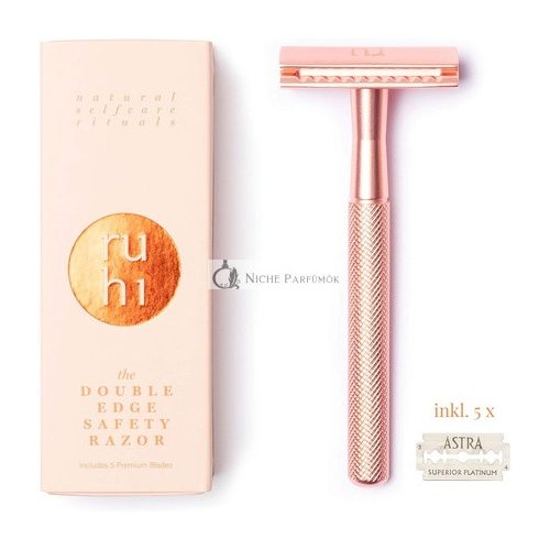 ruhi Premium Designer Rose Gold Brass Sustainable Safety Razor for Women with 5 ASTRA Razor Blades Zero Waste