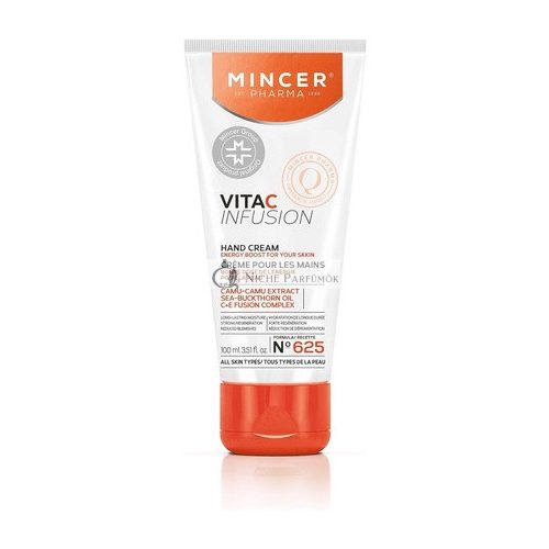 Mincer Pharma Vita C Infusion Moisturizing and Regenerating Hand Cream for All Skin Types with Camu-Camu Extract, Sea Buckthorn Oil, C + E Fusion Complex 100ml