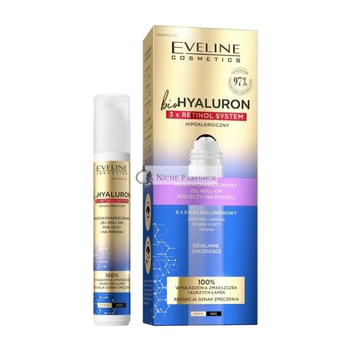 EVELINE COSMETICS Biohyaluron 3x Retinol System Anti Wrinkle Roll On Gel for Under Eye Area 15ml