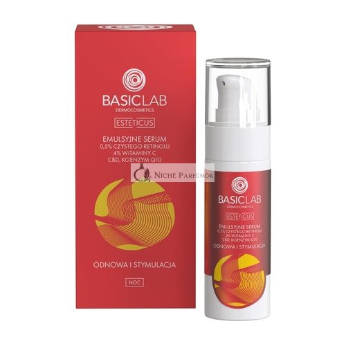 BasicLab Face Serum with Retinol, Coenzyme Q10 and Vitamin C 30ml Anti-Wrinkle Night Serum for Women