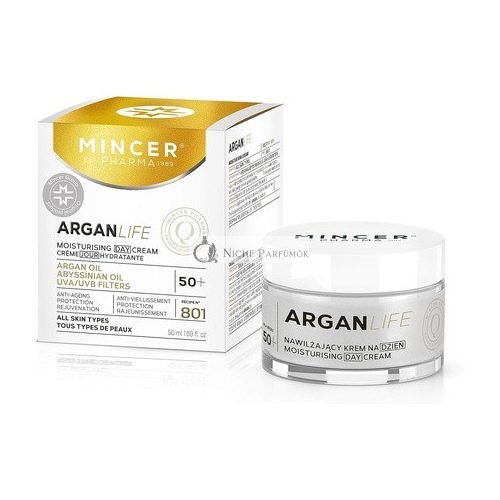 Mincer Pharma Argan Life 50+ Moisturizing, Rejuvenating, Protective Anti-Aging Day Cream for All Skin Types with Argan Oil, Abyssinian Oil, UVA and UVB Filters 50ml