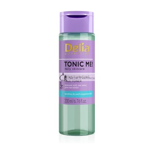 Delia Cosmetics Tonic Me Moisturizing Tonic for Sensitive and Dry Skin with Hyaluronic Acid, Rose Petal, Green Tea and Chamomile Extract 200ml