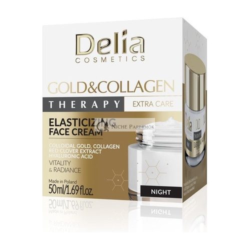 Delia Cosmetics Gold & Collagen Elasticizing Night Cream Vitality Radiance Colloidal Gold Collagen Red Clover Extract Hyaluronic Acid 50ml