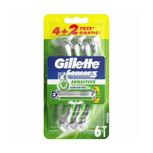 Gillette Sensor3 Sensitive Disposable Razor Comfortgel Lubrastrip - Pack of 6