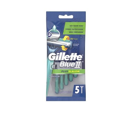 Gillette BlueII Plus Slalom Disposable Razor for Men with Two Razor Blades 30° Swivel Head Lubricating Strip - Pack of 5