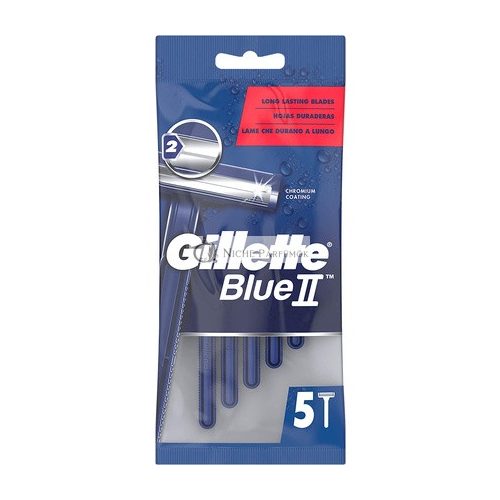 Gillette BlueII Men's Disposable Razors 2-Blades Razor Fixed Head - Pack of 5