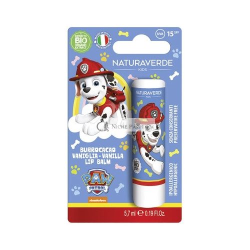 Naturaverde Kids Paw Patrol Vanilla Lip Balm with Cocoa Butter for Children with Organic Shea Butter with UVA-UVB Filters SPF 15 5.7ml Lipstick