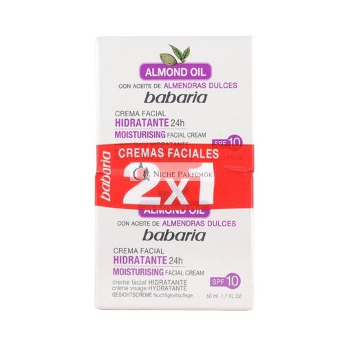 Babaria Anti-Wrinkle and Moisturizing Facial Cream 24 Hours with Sweet Almond Oil and SPF 10 100ml - Pack of 2