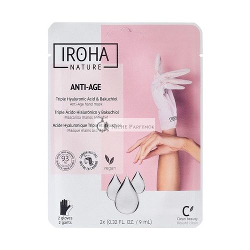 Iroha Nature Anti-Ageing Hand Masks with Triple Hyaluronic Acid, Bakuchiol and Niacinamide 93% Certified Natural Ingredients and Vegan-Friendly