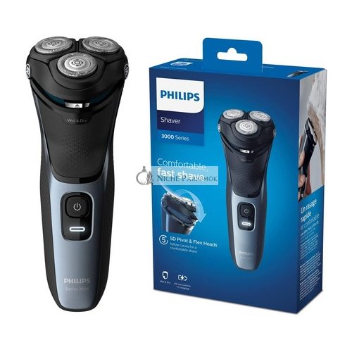 Philips Series 3000 Wet or Dry Men's Electric Shaver with 5D Pivot & Flex Heads Shiny Blue