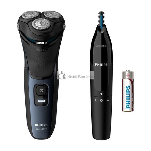 Philips S3134/57 Rechargeable Black Shaver with Nose and Ear Hair Trimmer