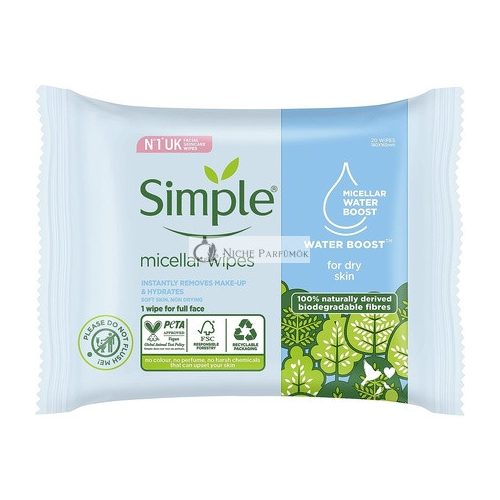 Simple Kind to Skin Hypoallergenic Micellar Biodegradable Cleansing Wipes for Sensitive Skin 20 Wipes