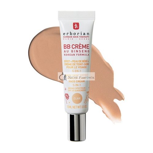 Erborian BB Cream with Ginseng Complexion Cream 5-in-1 Korean Cosmetic Treatment SPF 20 Clear 15ml