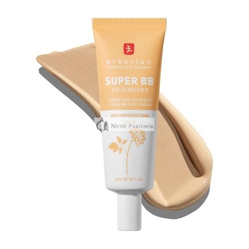 Erborian Super BB Cream with Ginseng High Coverage Tinted Face Care Anti-Imperfections Corrector and Complexion Perfector SPF 20 Sun Protection Korean Cosmetics Nude 40ml