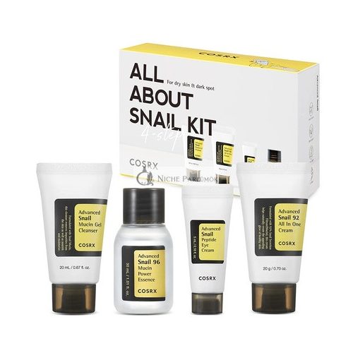 COSRX All About Snail Korean Skincare TSA Approved Travel Size Gift Set Cleanser Essence Cream Eye Cream Snail Mucin for Repairing Recovering Rejuvenating